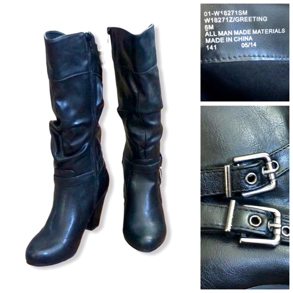 White Mountain Shoes - White Mountain Slouchy Black Knee High Heel Boots, sz. 6